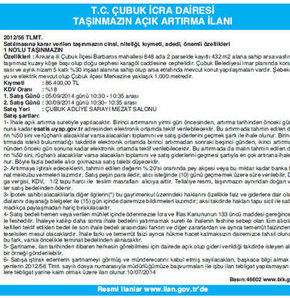 T.C. ÇUBUK İCRA DAİRESİ TAŞINMAZIN AÇIK ARTIRMA İLANI