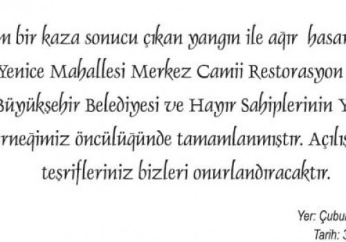 Yenice mahallesi merkez camii açılışına davet