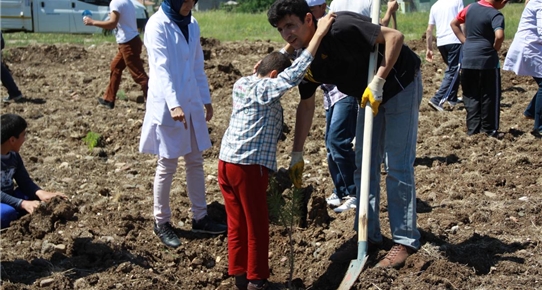Çubuk’ta engelli öğrenciler fidan dikti